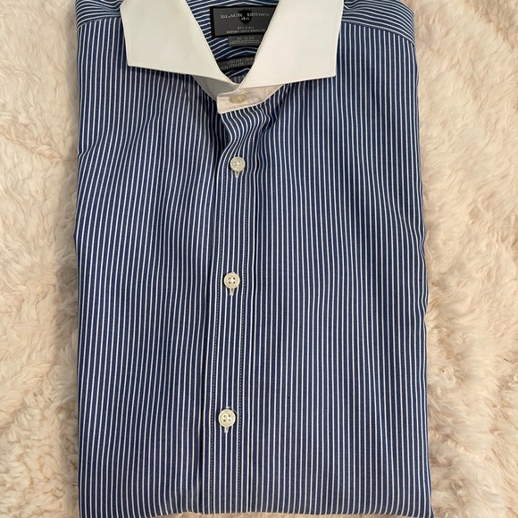 Black Brown 1826 Navy Pinstripe Dress Shirt - Picture 1 of 2